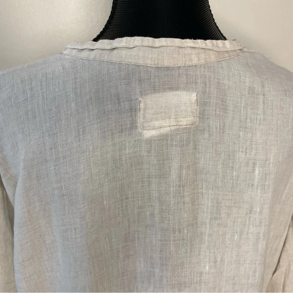 Flax Dress Linen Shirt Long Tunic Lagenlook Minimalist Beige Size Small - Picture 3 of 9